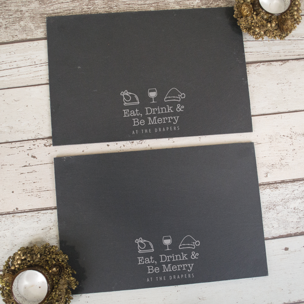 Set Of 2 Eat Drink Be Merry Christmas Dinner Slate Place Mat